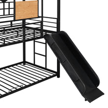 Load image into Gallery viewer, Twin Over Twin Metal Bunk Bed, Metal Housebed with Slide and Storage Stair, Black with Black Slide
