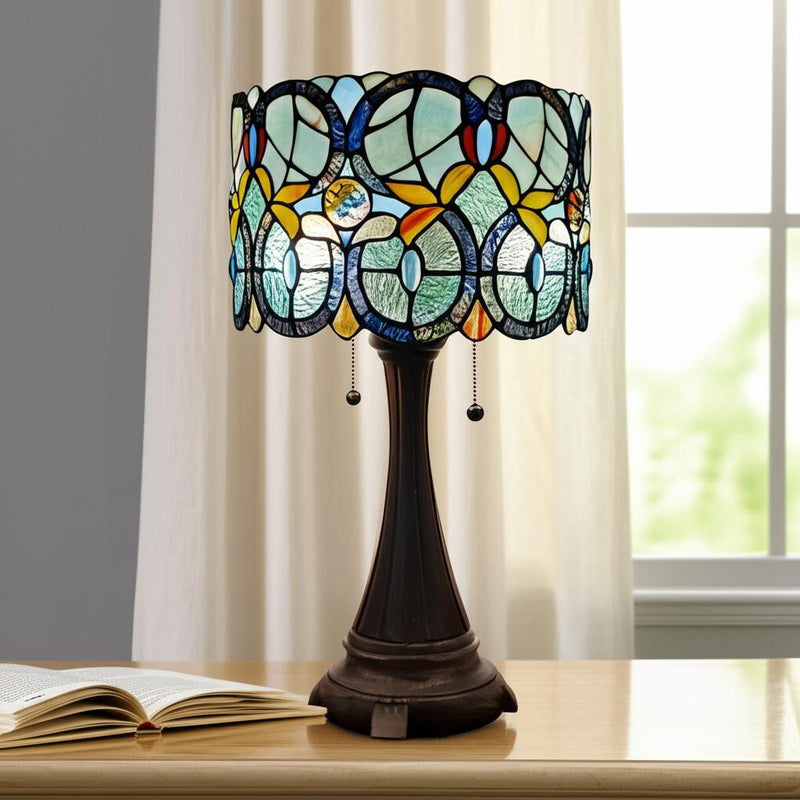 Metal Two Light Candlestick Table Lamp With Green Shade - Dark Brown