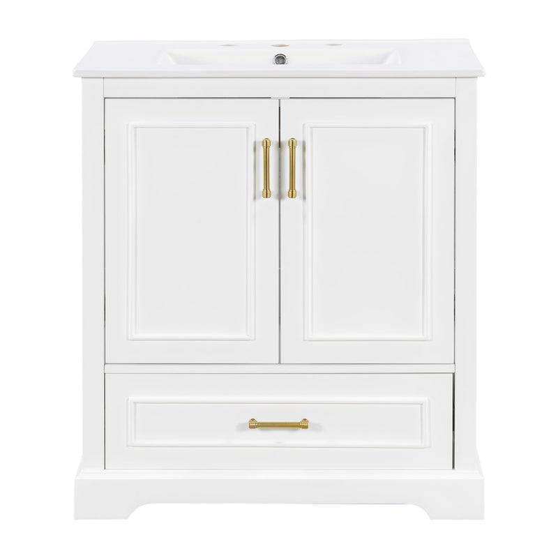 Bathroom Vanity With Sink, 1 Divided Drawer And 2 Soft Close Doors With Double Shelf