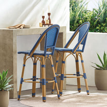 Load image into Gallery viewer, Outdoor Rattan And Aluminum French Barstools (Set of 2)
