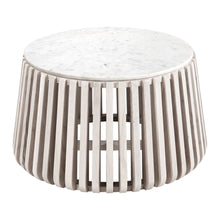 Load image into Gallery viewer, 34" Genuine Marble And Wood Round Drum Coffee Table - White And Natural
