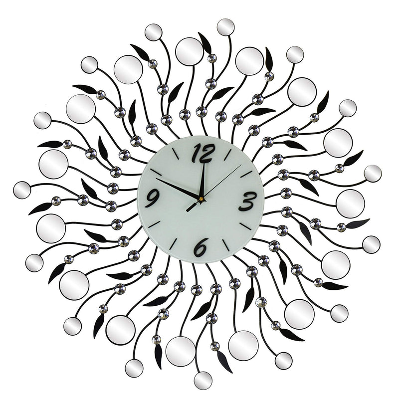 Mirrored Silent Analog Round Wall Clock - Silver / Black / White