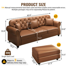 Load image into Gallery viewer, Upholstered Sofa With Nailhead Trim, Rolled Armrests With Ottoman

