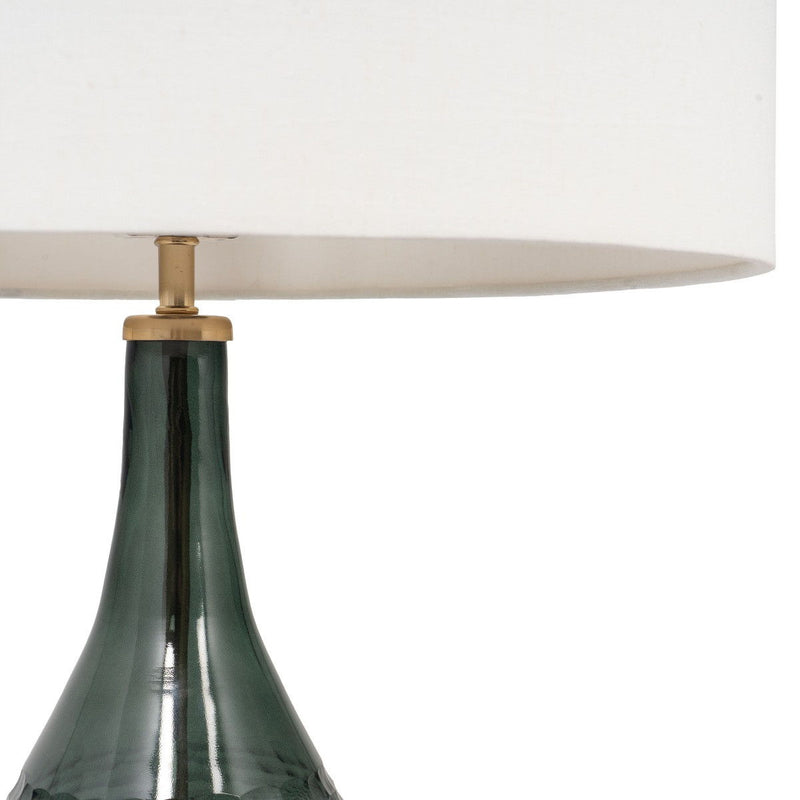 Glass LED Table Lamp With White Drum Shade - Blue / Green
