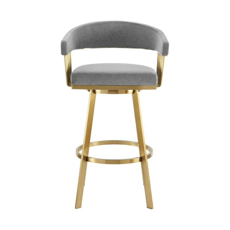 26" Fabric And Stainless Steel Low Back Counter Height Swivel Bar Chair - Gray / Gold