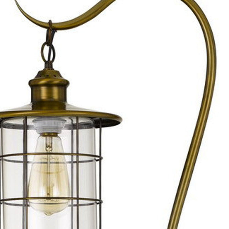 Traditional Shaped Floor Lamp With Bronze Transparent Glass Drum Shade - Brass