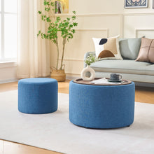 Load image into Gallery viewer, Nesting Ottomans, Round Coffee Table &amp; Bench With Tray (Set of 2)
