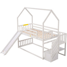 Load image into Gallery viewer, Twin over Twin House Bunk Bed with Convertible Slide,Storage Staircase,White
