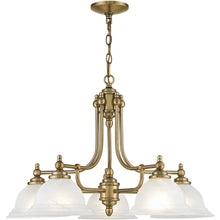 Load image into Gallery viewer, Five Light Metal Dimmable Chandelier With Shades - Antiqued Brass / White
