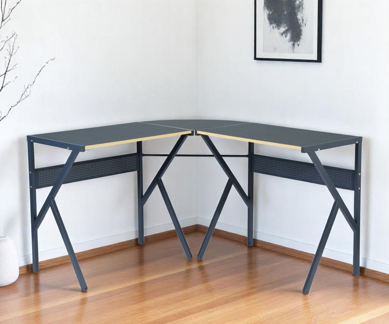 49" Wood And Metal Corner H-Shape Computer Desk - Black