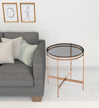 Load image into Gallery viewer, Glass Geo Round End Table - Rosegold And Smoke
