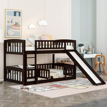 Load image into Gallery viewer, Low Bunk Bed With Slide, Fence And Ladder
