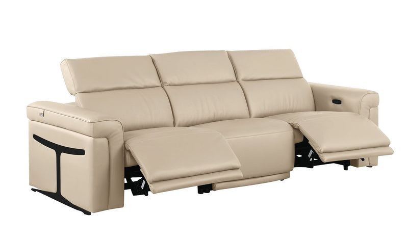 Italian Leather Reclining USB Sofa (720355) - Beige