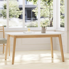 Load image into Gallery viewer, Dining Table With Splayed Rubberwood Legs &amp; Faux Wood Tabletop, Mid Century Modern - White Oak
