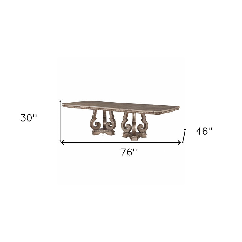 76" Solid Wood Double Pedestal Base Dining Table - Champagne