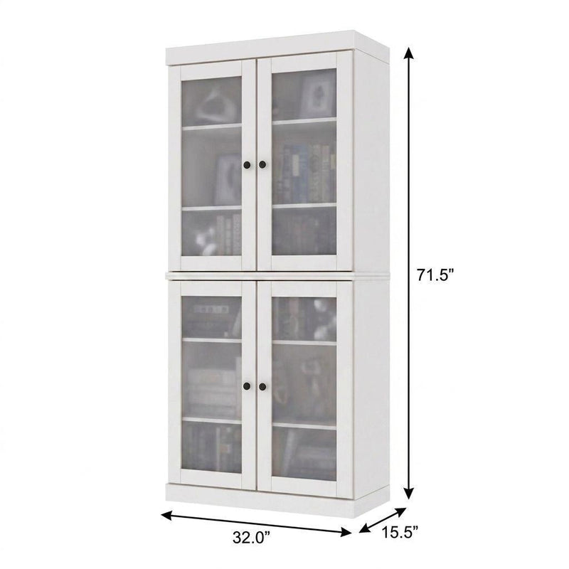 Solid Wood Adjustable Six Tier Library Bookcase With Four Doors (751351) - White