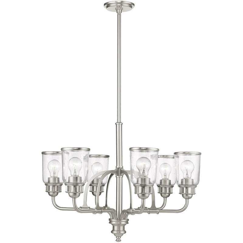 27'' Six Light Metal Dimmable Chandelier With Shades - Nickel / Clear
