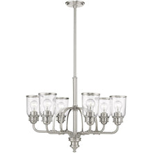 Load image into Gallery viewer, 27'' Six Light Metal Dimmable Chandelier With Shades - Nickel / Clear
