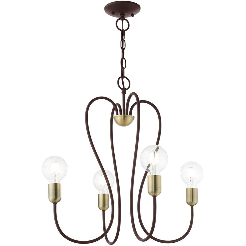 22'' Four Light Dimmable Chandelier With Shades - Bronze