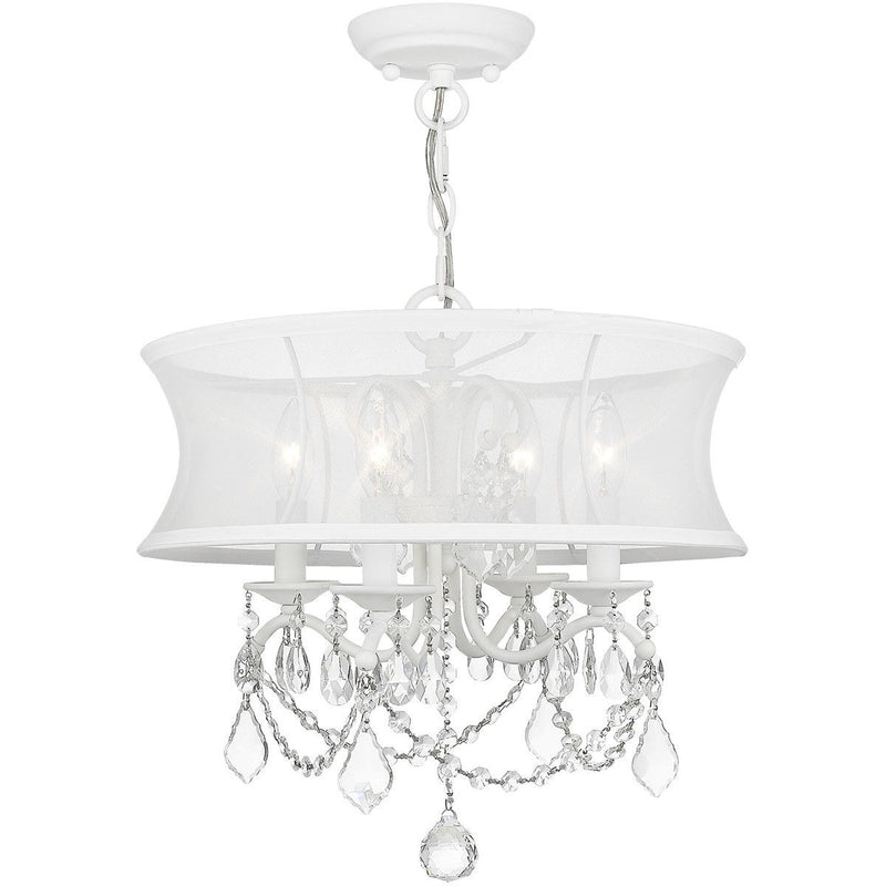 Four Light Metal Dimmable Chandelier With Shades - White