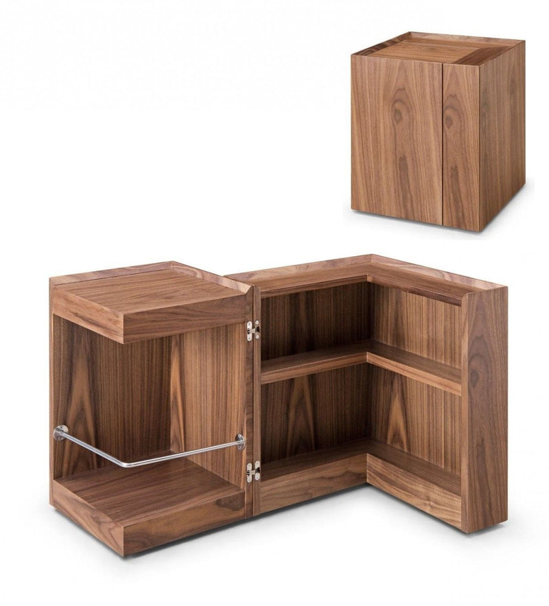 Compact Multipurpose Rolling End Table With Hidden Storage - Walnut