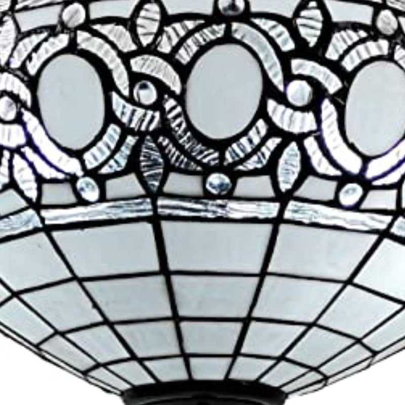 Tiffany Style Two Light Glass Dimmable Semi Flush Ceiling Light - Blue / Black