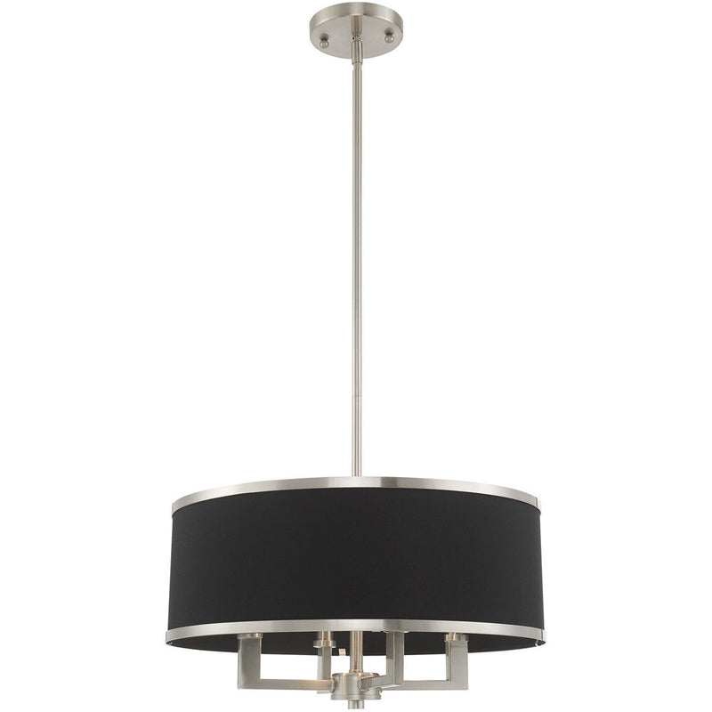 18" Four Light Dimmable Chandelier With Shades - Nickel / Pearl Silver