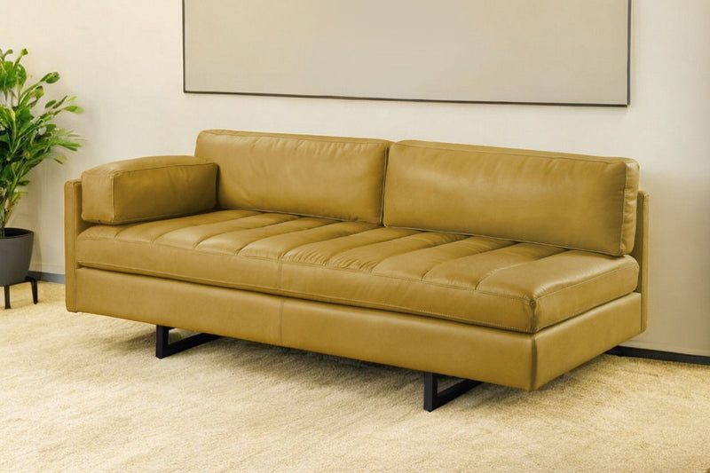 Top Grain Leather Sofa With Black Legs - Mustard