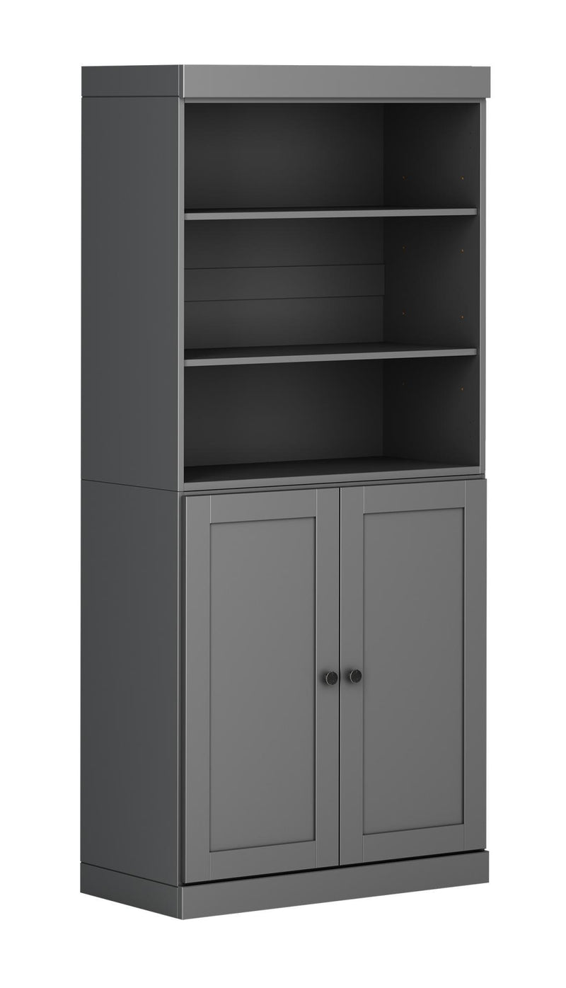 Adjustable Six Tier Library Bookcase With Two Doors - Gray