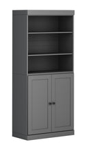 Load image into Gallery viewer, Adjustable Six Tier Library Bookcase With Two Doors - Gray
