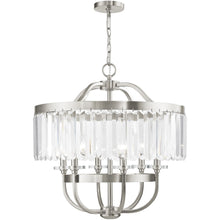 Load image into Gallery viewer, 25" Six Light Metal Dimmable Chandelier With Shades - Nickel / Clear
