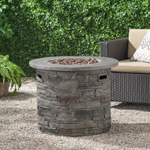Load image into Gallery viewer, Transitional Outdoor 32&quot; Round Propane Fire Pit Table, Lightweight Concrete Construction - Stone Gray
