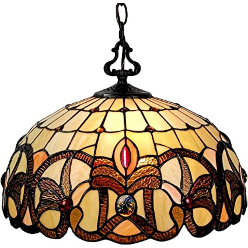 16" Tiffany Style Stained Glass Two Light Glass Dimmable Ceiling Light - Beige
