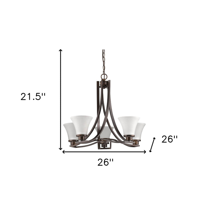 Candle Style Five Light Frosted Metal Dimmable Chandelier With Shades - Bronze / White