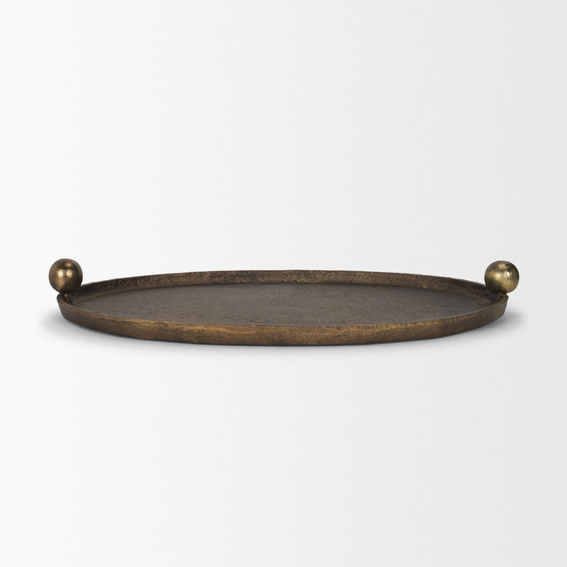 Aluminum Hand Finished Oval Vanity Tray With Handles - Antiqued Gold