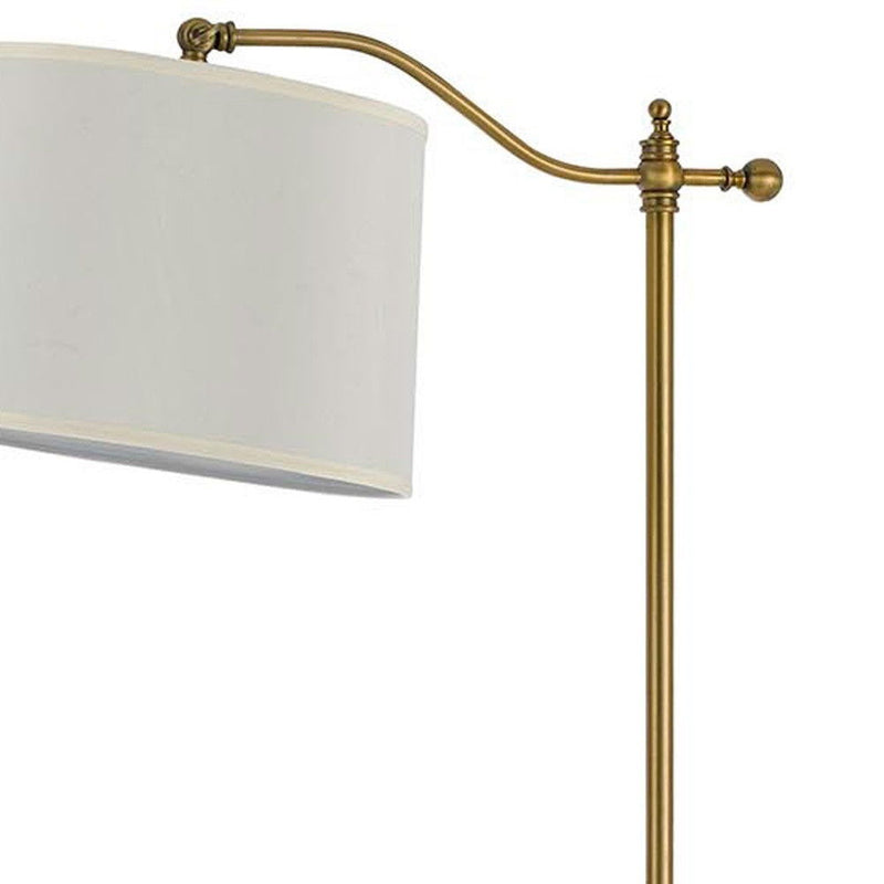 Adjustable Height Swing Arm Floor Lamp With White Fabric Shade - Bronze