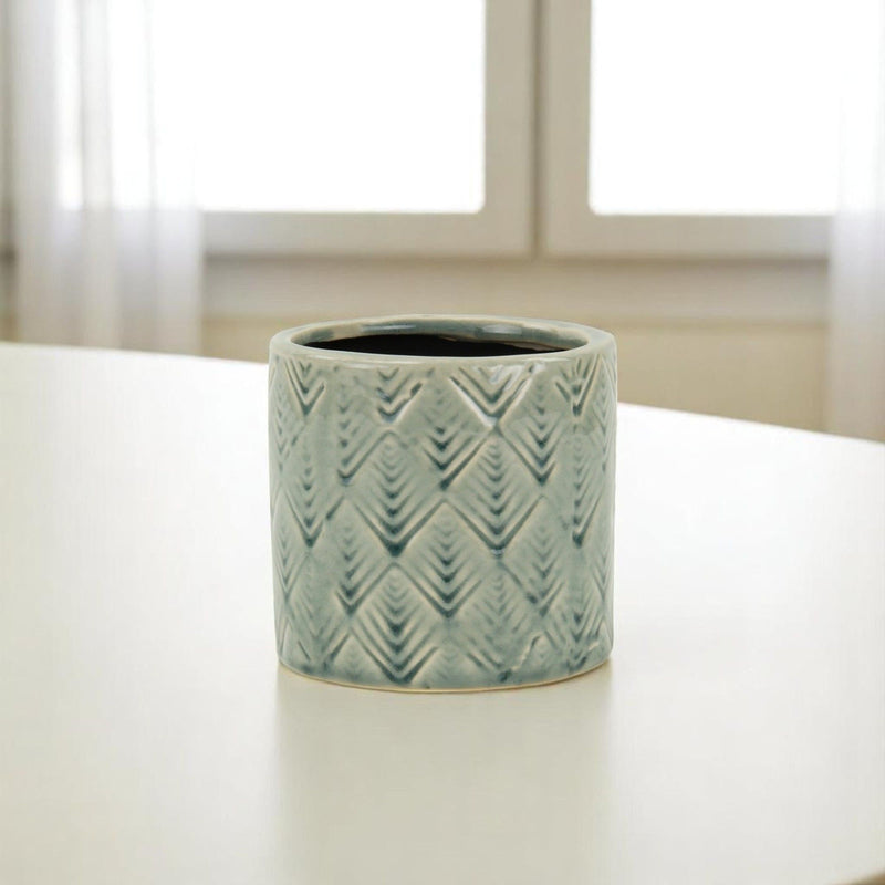 Geometric Round Pot Planter (487452) - Green