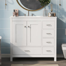 Load image into Gallery viewer, Bathroom Vanity With Ceramic Sink Combo, Abundant Storage Cabinet 2 Soft Close Doors And 5 Drawers
