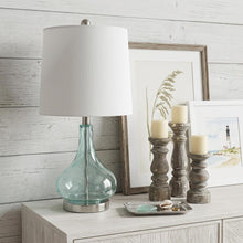 Load image into Gallery viewer, Translucent Gourd Table Lamp With Drum Shade - Teal Blue
