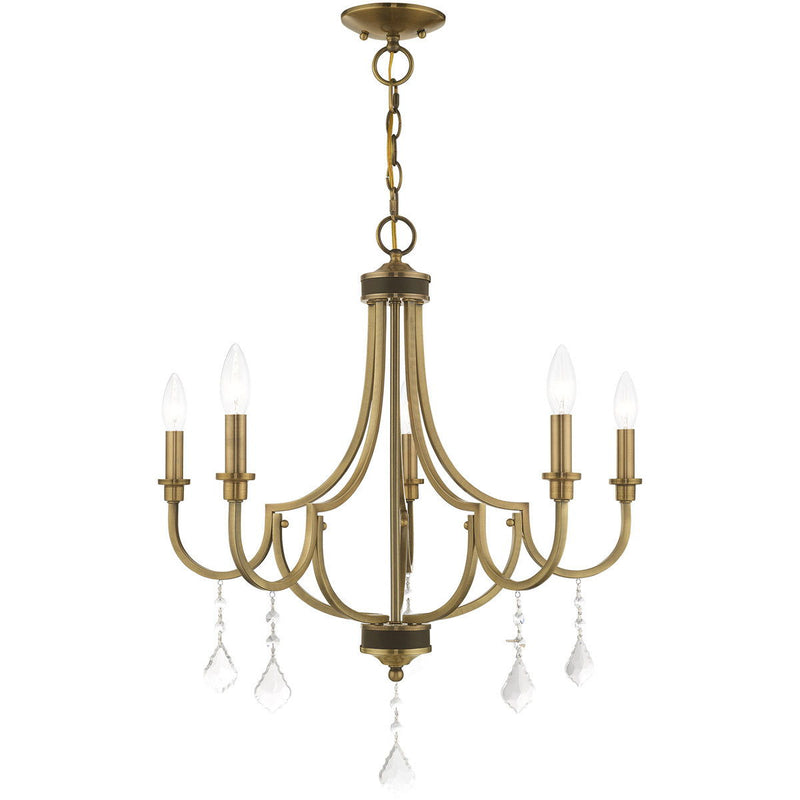 27" Five Light Dimmable Chandelier With Shades - Antiqued Brass