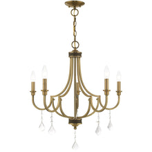 Load image into Gallery viewer, 27" Five Light Dimmable Chandelier With Shades - Antiqued Brass
