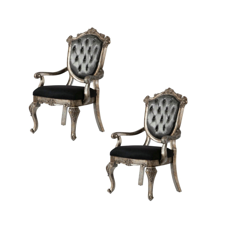Tufted Fabric Solid Wood Open Back Dining Arm Chairs (Set of 2) - Dark Gray