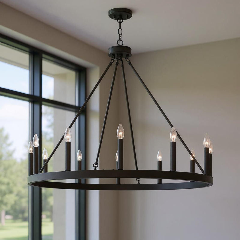 Candle Style Twelve Light Metal Dimmable Chandelier - Bronze