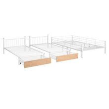 Load image into Gallery viewer, Full Over Twin &amp; Twin Bunk Bed, Metal Triple Bunk Bed with Drawers and Guardrails, White
