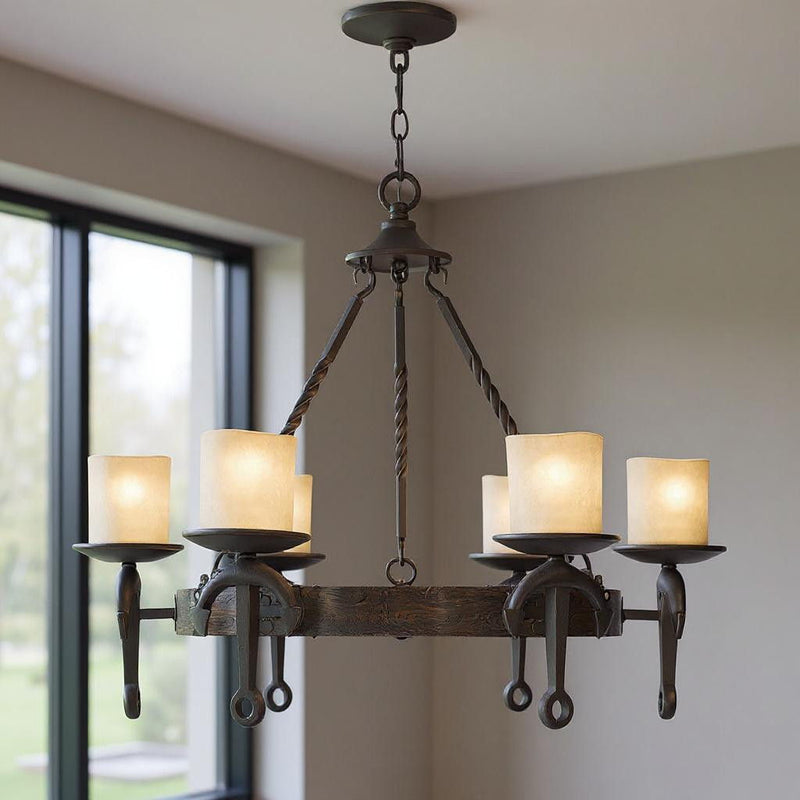 Six Light Resin Dimmable Chandelier With Shades - Bronze