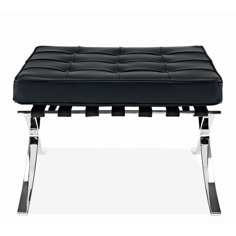 Genuine Leather And Silver Tufted Footstool Ottoman - Black
