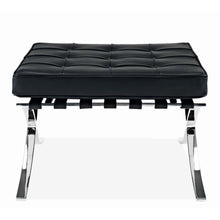 Load image into Gallery viewer, Genuine Leather And Silver Tufted Footstool Ottoman - Black
