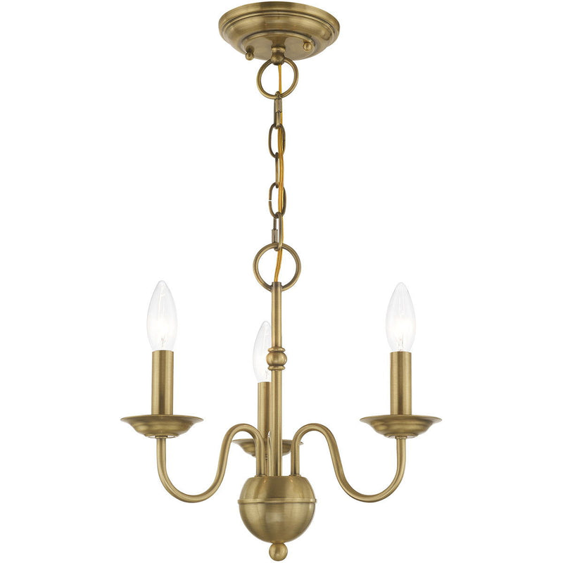 13" Three Light Dimmable Chandelier With Shades - Antiqued Brass