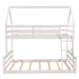 Twin over Full House Bunk Bed with Built-in Ladder,White