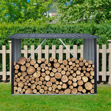 Load image into Gallery viewer, Outdoor Steel Firewood Rack, Open Wood Shed With Sloped Roof For Firewood, Pellet, Or Lumber Storage - Black
